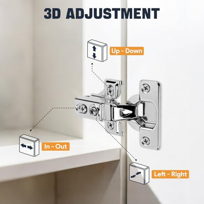 Mousike 40 Pack (20 Pair) Soft Close Cabinet Hinges, 1/2 Overlay Soft Close Hinges for Kitchen Cabinet, Stainless Steel, Built-in Damper, 100 Degree Opening Angle, 6 Way Adjustment - color: Silver, size: 40 Pack