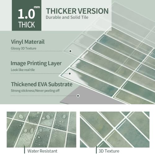 Peel and Stick Backsplash 3D Wall Tiles,Self-Adhesive,Oil Proof,Waterproof, Removable Wall Panels for Kitchen & Bathroom,Modern Design, Easy Install (10.7ft，12x9 inch,14 Pack) (Mint Green) - color: Mint Green