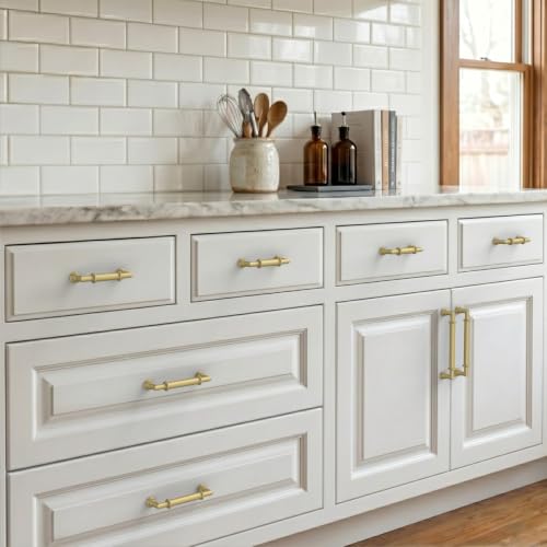 10 Pack Brushed Gold Cabinet Pulls 4 Inch(102mm) Kitchen Cupboard Handles Solid Heavy Duty Zinc Alloy Drawer Pulls - color: Brushed Gold, size: 4" Hole Center