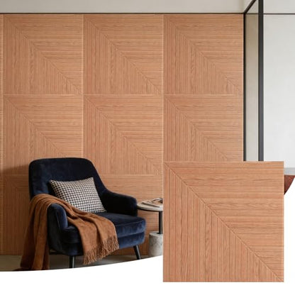 6 Pack Acoustic Wall Panels 23.6" Self-Adhesive Wood Grain Sound Panels - color: Diamond weave light color