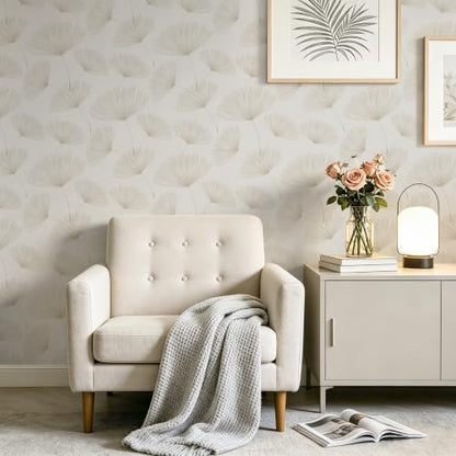 Neutral Botanical Peel and Stick Wallpaper Modern Farmhouse Contact Paper - color: Neutral/Beige, size: 17.3" x 197"