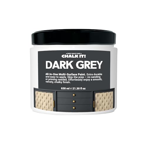 CHALK IT! All-in-One Multi-Surface Chalk Paint for Furniture & Cabinets - No Sanding, No Primer, Built-In Top Coat Water-Based, Low-Odor, Fast-Drying, Matte Finish (Dark Grey) - color: Dark Grey
