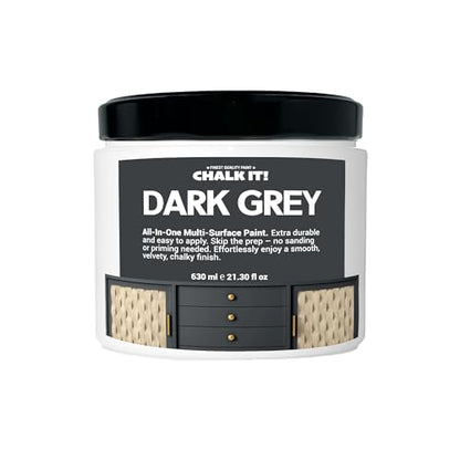 CHALK IT! All-in-One Multi-Surface Chalk Paint for Furniture & Cabinets - No Sanding, No Primer, Built-In Top Coat Water-Based, Low-Odor, Fast-Drying, Matte Finish (Dark Grey) - color: Dark Grey