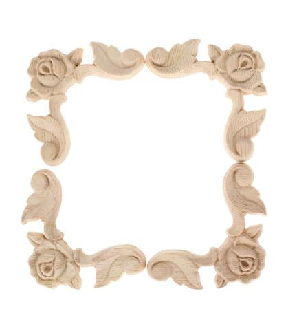 MUXSAM Rose Carved Appliques Onlays, 4Pcs Unpainted Wood Carvings Decals - size: 6x6cm/2.36"x2.36"
