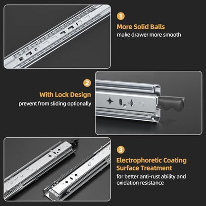 Furniware 1 Pair 18 Inch 265 lb Load Capacity Locking Drawer Slides - size: 18 Inch, style: Load:265 lb (With lock) -W:53mm