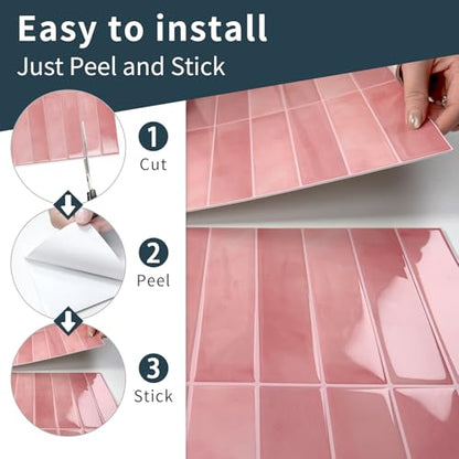10 Sheets Upgraded Thicker Design Subway Tile Peel and Stick Backsplash - color: Pink