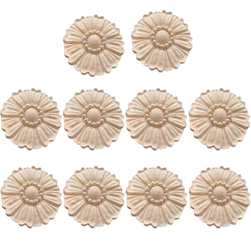 10-Packs Wood Carved Onlays Appliques Unpainted Wood Rosettes Fancy Carving Furniture Decals for Door Wall Fireplace Mirror Stairs Cabinet Dresser Cupboard Bed Wardrobe DIY Decor 6cm/2.36" (#2) - style: #2