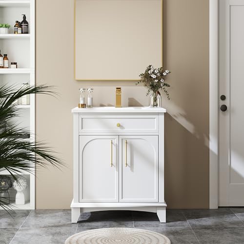 Bathroom Vanity Cabinet with Sink, White, 27.8 x 18.7 x 34 in