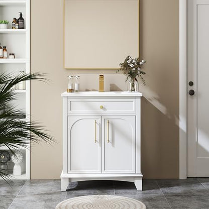 Bathroom Vanity Cabinet with Sink, White, 27.8 x 18.7 x 34 in