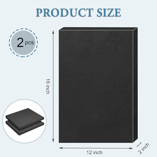 Black Polyurethane Foam Inserts for Cases, 2 Pcs 16 x 12 x 2 Inch, Cuttable Packing Padding for Tool Box, Camera, Crafts and Storage - size: 16x12x2inch