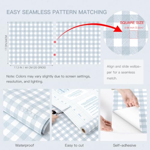 Peel and Stick Wallpaper for Bedroom Blue and White Plaid 393"×17.3" - color: Blue and White, size: 17.3" x 393"