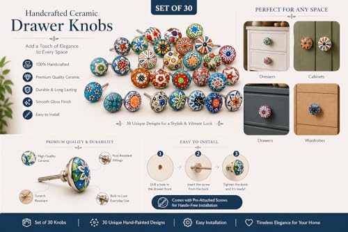 JGARTS 30 x Mix Vintage Look Flower Ceramic Knobs Door Handle Cabinet Drawer Cupboard Pull