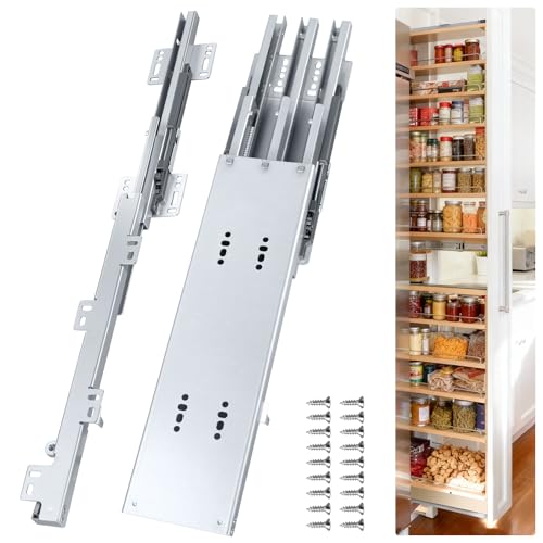 HBL' 22 Inch Pantry Drawer Slides for Tall Cabinets – Dual Top & Bottom Pull-Out Pantry Slides, Soft Close, 120 LBS Heavy-Duty, Silver - size: 22 Inch