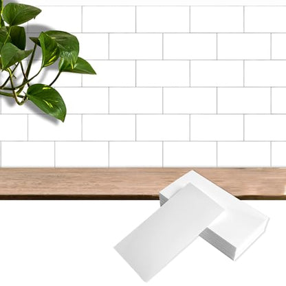 32 Sheets White Subway Marble Peel & Stick Wall Tile 4"x8" - color: White Subway Tile, size: 32 Pcs 4" x 8" x 0.07"