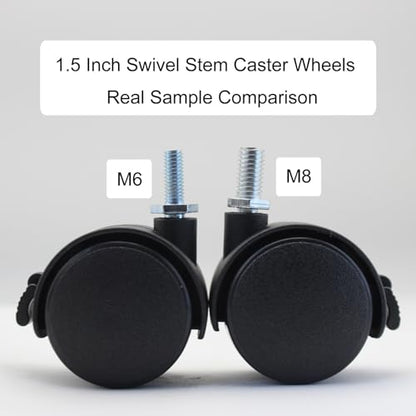 4pcs 1.5 Inch M6 Threaded Stem Swivel Caster Wheels Universal 360 Degrees Rotatable Caster Replacement with Locking Brake for Rolling Small Furniture Desk Cabinet Shelf, Load Capacity 66Lb