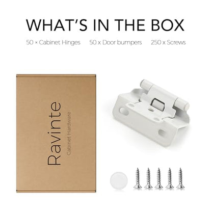 Ravinte White Semi-Overlay 1/2 inch Self-Closing Hinges, 50 Pack - color: White