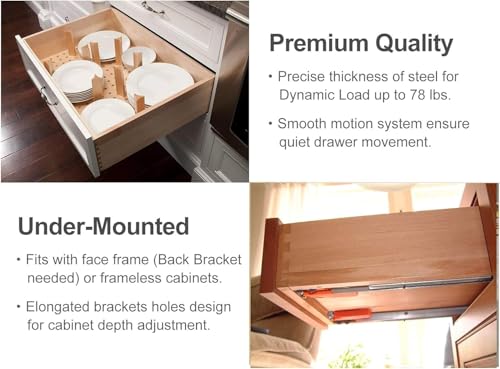 6 Pair 15 Inch Ball Bearing Full Extension Soft Close Undermount Drawer Slides, Bottom Mount Slow Self Closing Cabinet Metal Drawer Rails with Runner, Locking Device, Back Bracket and Screws - size: 6 Pairs of 15 Inch