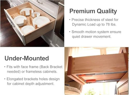 6 Pair 15 Inch Ball Bearing Full Extension Soft Close Undermount Drawer Slides, Bottom Mount Slow Self Closing Cabinet Metal Drawer Rails with Runner, Locking Device, Back Bracket and Screws - size: 6 Pairs of 15 Inch