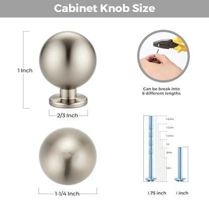 Brushed Nickel Cabinet Knobs 12 Pack Round Ball Drawers Knobs, 1" Diameter - color: Brushed Nickel