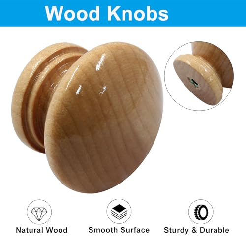 Piutouyar Wood Dresser Knobs, 6 Pcs Mushroom Shape Wooden Knobs