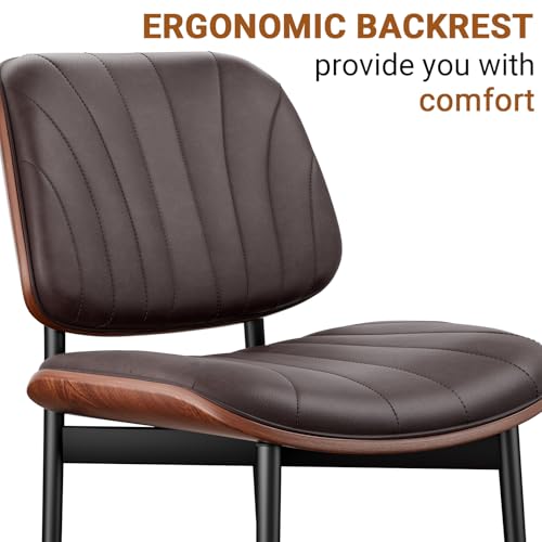 REONEY Dining Chairs Set of 4, Mid-Century Modern Kitchen Chairs, Brown - color: Dark Brown Shell Strips