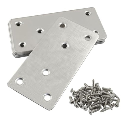 Murtenze 12 Pack Flat Mending Plate, 100 x 50mm Stainless Steel Straight Brace Repair Joining Fixing Bracket for Wood Furniture - size: 100 x 50mm