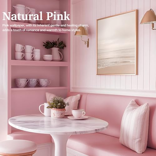 Dimoon 17.7''x236'' Peel and Stick Wallpaper Pink Contact Paper for New Environmentally Friendly Materials Thickening Upgrade Embossed Renter Friendly Wall Paper Modern Vinyl Wrap Countertop Bedroom - color: Pink, size: 17.7" x 236"