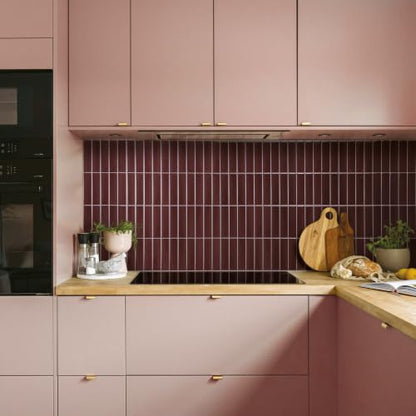 Smart Tiles Peel and Stick backsplash, Stacked Burgundy Red, 11.43"x9" - color: Burgundy Red