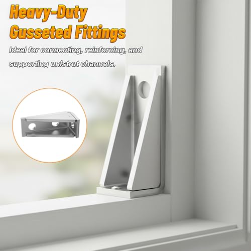 4 Pack 90 Degree Gusseted Fittings, 3 Hole Right Angle Connector Brackets for 1-5/8" Strut Channel, L Corner Bracket, 7/32" Thick, Heavy Duty Welded Corner Braces