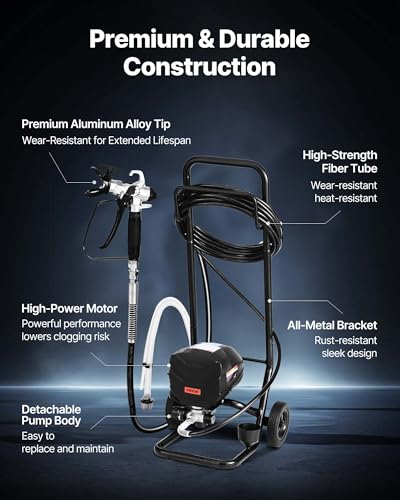 VEVOR Stand Airless Paint Sprayer, 650W, 3000PSI High Pressure Airless Sprayer with Cart, Cleaning Brush, Hose, Extension Rod, Nozzles, Electric Spray Paint Machine for House Exterior and Interior