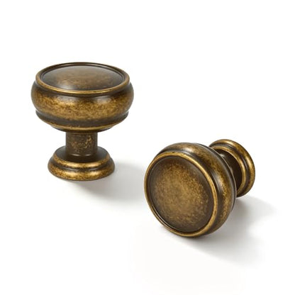 10 Pack Antique Brass Cabinet Knobs, 1-1/4 Inch Zinc Alloy knob - color: Antique Brass