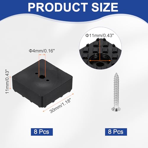 uxcell 8pcs Screw-On Furniture Pads,Large Square PVC,1.18" Wx0.43 H,Black - color: Black