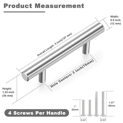 Estmoon 30 Pack Brushed Nickel Cabinet Handles 3 Inch Hole Center Drawer Pulls Stainless Steel Cabinet Pulls Silver Kitchen Handles Cabinet Hardware for Drawers, Cupboards - 5" Length, 3" Hole Center - color: Brushed Nickel