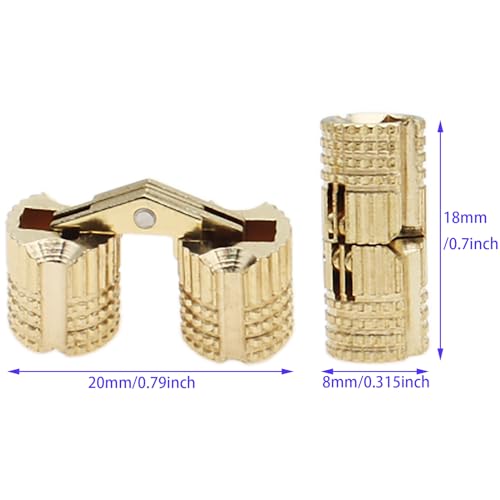 4PCS 8mm Concealed Furniture Hinges 180 Degree Opening Angle Brass Barrel Hidden Gold Cabinet Hinges Suitable for Most Small Boxes