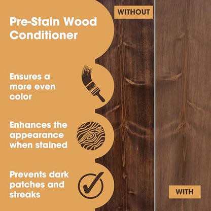 Furniture Clinic 17 oz Warm Graphite Wood Stain + 500ml Pre-Stain Wood Conditioner | Water Based | Fast Drying, Low Odor, & Non-Toxic | for Indoor & Outdoor Furniture and More