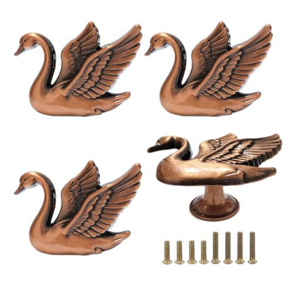 4Pack Swan Cabinet Knobs, Elegant Flying Bird Drawer Pulls Handle - color: Antique Red Bronze