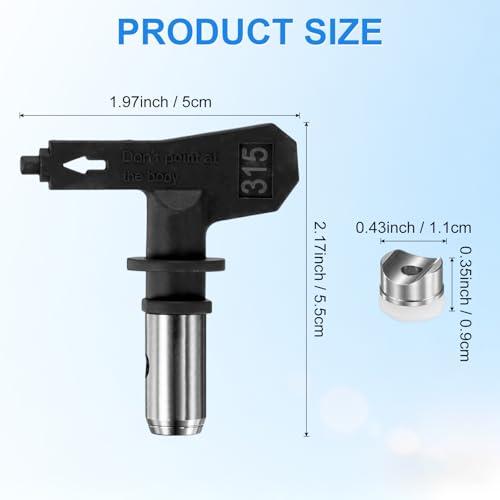 M METERXITY 1-Set Airless Paint Sprayer Tips, Tungsten Steel Reversible Spray Tips with 1 Pad for Homes/Buildings/Garden/Decks/Fences [Black, 315] - size: 315