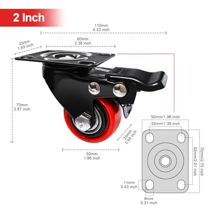 2" Caster Wheels,2 inch Heavy Duty Casters with Brake Set of 4 - size: 2 Inch (4 Pack)