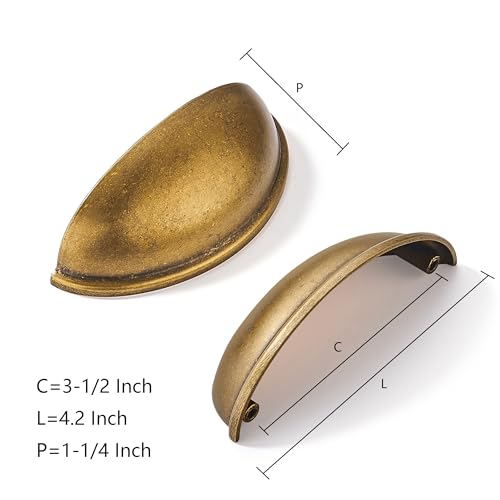 khtumeware 2 Pack 3-1/2" Drawer Pulls Antique Brass Cabinet Cup Pulls Kitchen Hardware Cabinet Handles Drawer Handles Knobs 3.5 inch Hole Center - color: Antique Brass, size: 3-1/2"(89mm) Hole Center, style: 2-pack