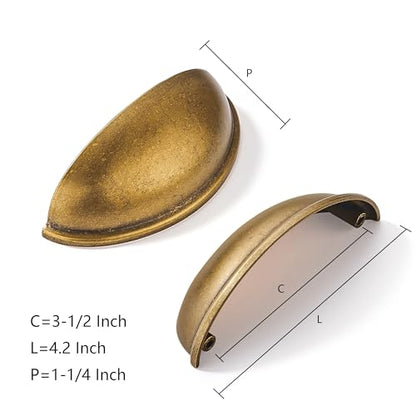 khtumeware 2 Pack 3-1/2" Drawer Pulls Antique Brass Cabinet Cup Pulls Kitchen Hardware Cabinet Handles Drawer Handles Knobs 3.5 inch Hole Center - color: Antique Brass, size: 3-1/2"(89mm) Hole Center, style: 2-pack