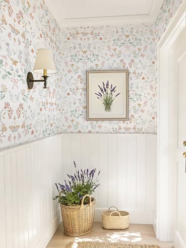 Peel and Stick Wallpaper for Nursery White Cute Bow Leaf Waterproof - color: White, size: 17.3" x 196"