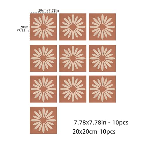 7.87×7.87in-10pcs Bohemian Wall Sticker Peel and Stick Floor Tile Self-Adhesive Kitchen Bathroom Waterproof Wear-Resistant Home Renter Decor - size: 7.87"×7.87"-10 pcs
