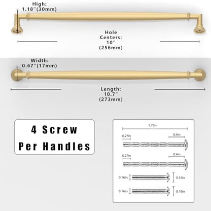 10 Pack Brushed Gold Cabinet Pulls 10 Inch(254mm) Kitchen Cabinet Handles Solid Zinc Alloy Cabinet Hardware Drawer Pulls - color: Brushed Gold, size: 10" Hole Center