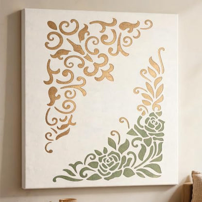 TIAMECH A4 Reusable Vintage Floral Edge Stencil for Painting - style: Frame Edge Background