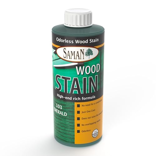 SamaN Interior Water Based Wood Stain - Natural Stain for Furniture, Moldings, Wood Paneling, Cabinets (Emerald TEW-103-12, 12 oz) - color: Emerald, size: 12 oz