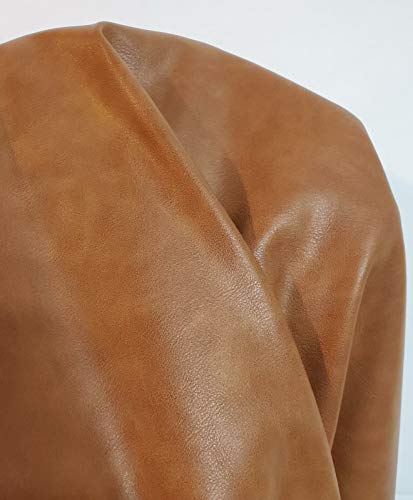 NAT Leathers Tan Cognac Soft Faux Vegan Leather (Peta Approved Vegan) 1 Yard (36 x 54 inch) Cut by the Yard Synthetic Pleather Solid Leather Fabric Sheets Thick Nappa 0.95 mm Upholstery 36"x54" - color: Cognac Tan, size: 1 yard (36"x54")
