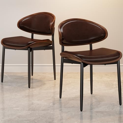 REONEY Dining Chairs Set of 4, Mid-Century Modern Kitchen Chairs, Brown - color: Brown Pu