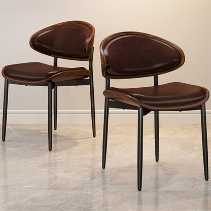REONEY Dining Chairs Set of 4, Mid-Century Modern Kitchen Chairs, Brown - color: Brown Pu