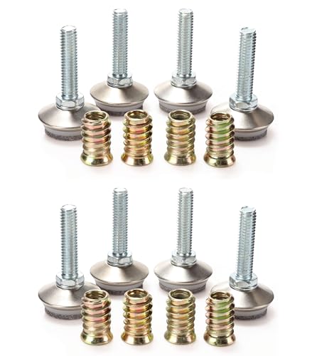 Leveling Feet 8PK with 3/8"-16 Thread Inserts and Felt Pads - size: D34mm Silver