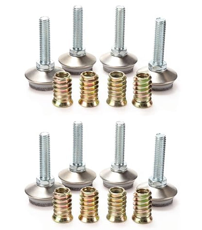 Leveling Feet 8PK with 3/8"-16 Thread Inserts and Felt Pads - size: D34mm Silver